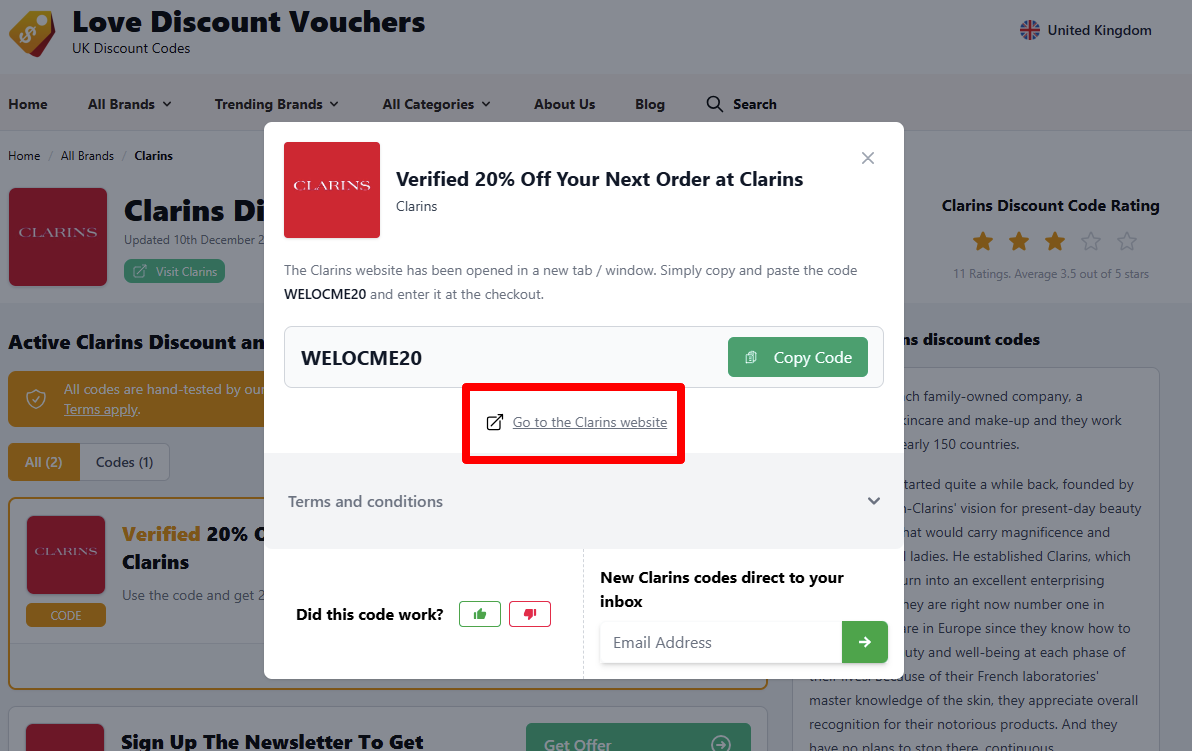 Visit Clarins website and start shopping by clicking the highlighted red box