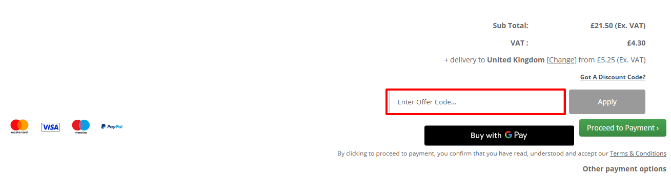 A red box is where you can enter your discount code.