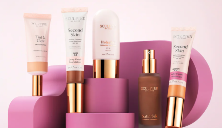 A range of Sculpted By Aimee Connolly skincare and makeup products