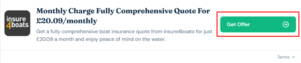 An insure4boats offer with "Get Offer" in a red box