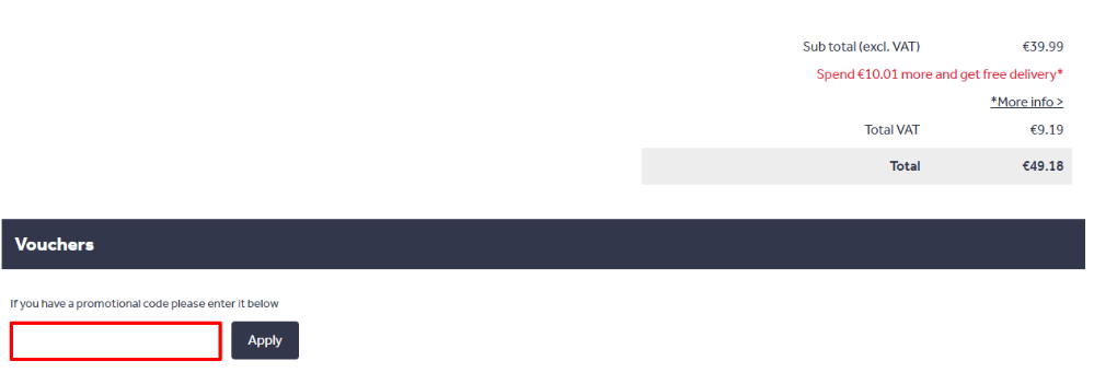 Nisbets discount code place in the shopping basket