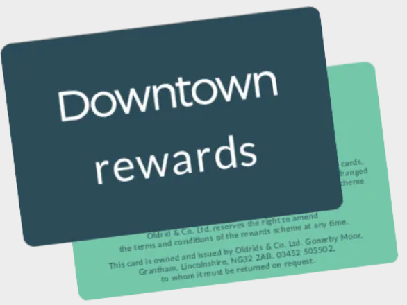 Downtown rewards card is shown