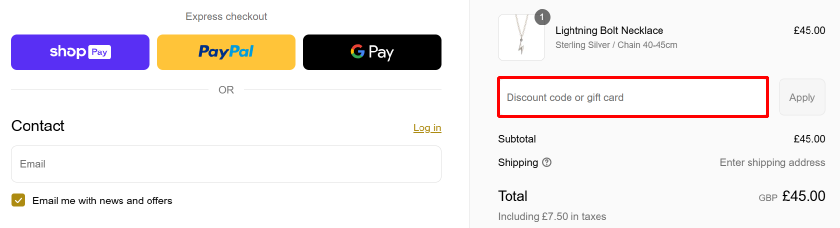 The checkout page showing where to apply your Scream Pretty voucher code