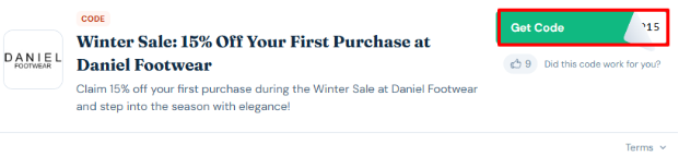 A box will show the Daniel Footwear discount code to use on your purchase