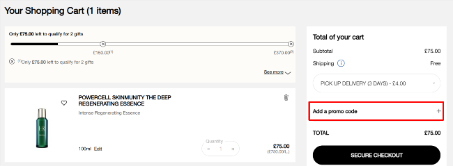 The checkout page showing where to apply your discount code