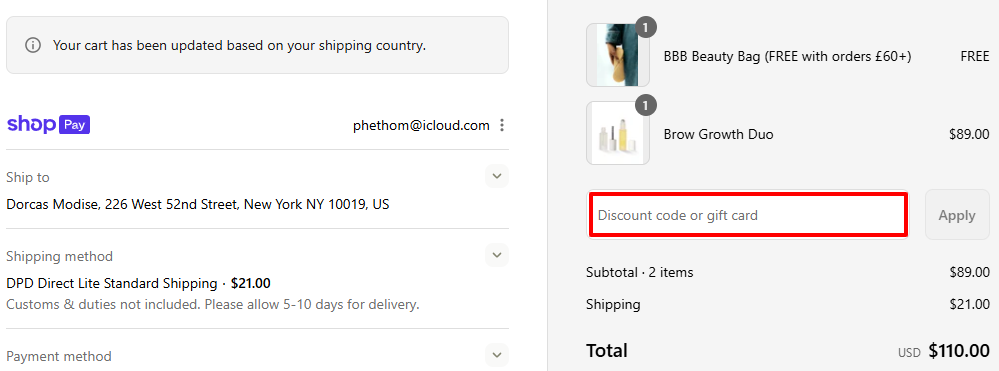 A red box is where you enter a BBBLondon voucher code