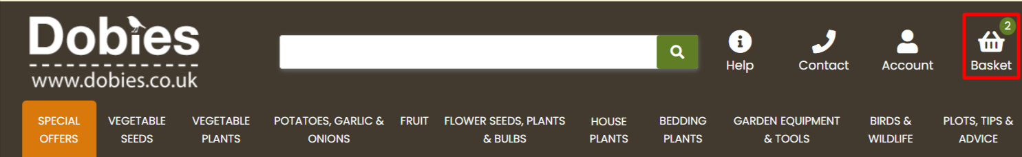 The Dobies page with the different shopping categories