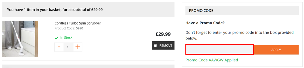 The Easylife shopping basket with where to paste the Easylife promo code in a red box
