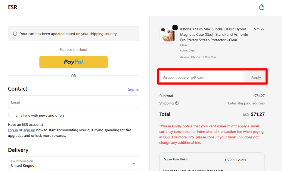 Paste your discount code in the red box to enjoy your discount