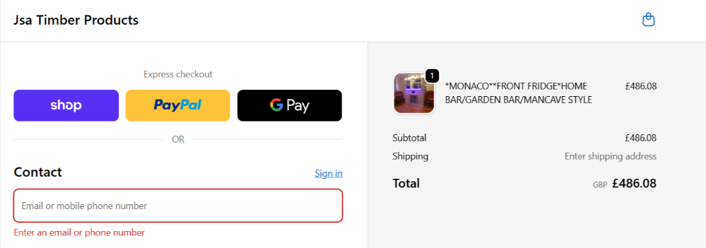 The Jsa Timber Products payment page