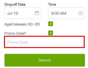 Highlighted box to enter a Green Motion promo code
