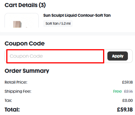 A box where you can enter your SHEGLAM promo code to redeem it