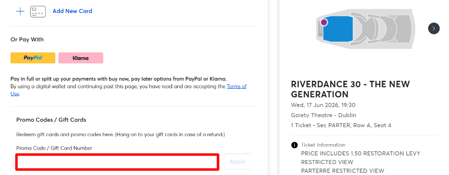 Apply your Ticketmaster promo code before you pay