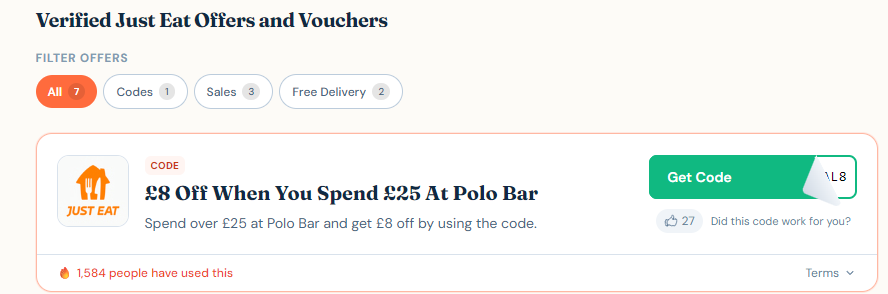 Image of a verified code for Just Eat as an example image