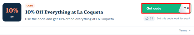 A red box will reveal a La Coqueta discount code