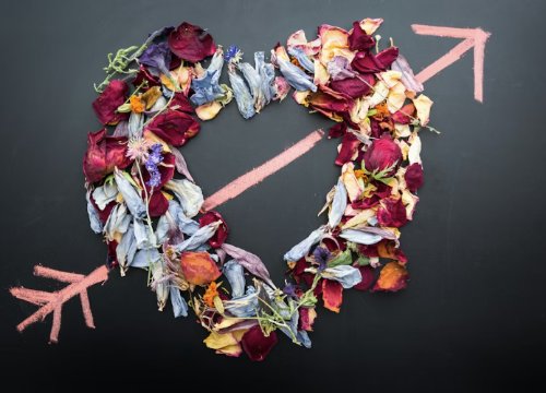 Heart shaped flower petals in different colours