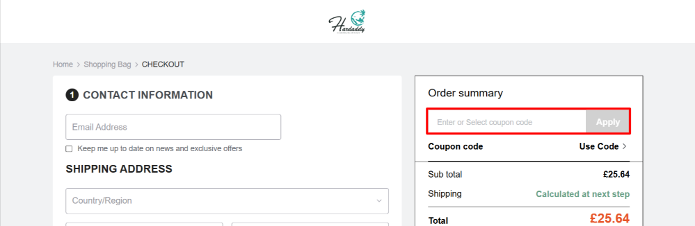 Applying a Hardaddy promo code at checkout to save money.