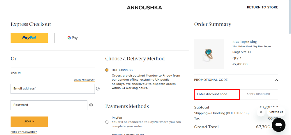Annoushka discount code place in the checkout
