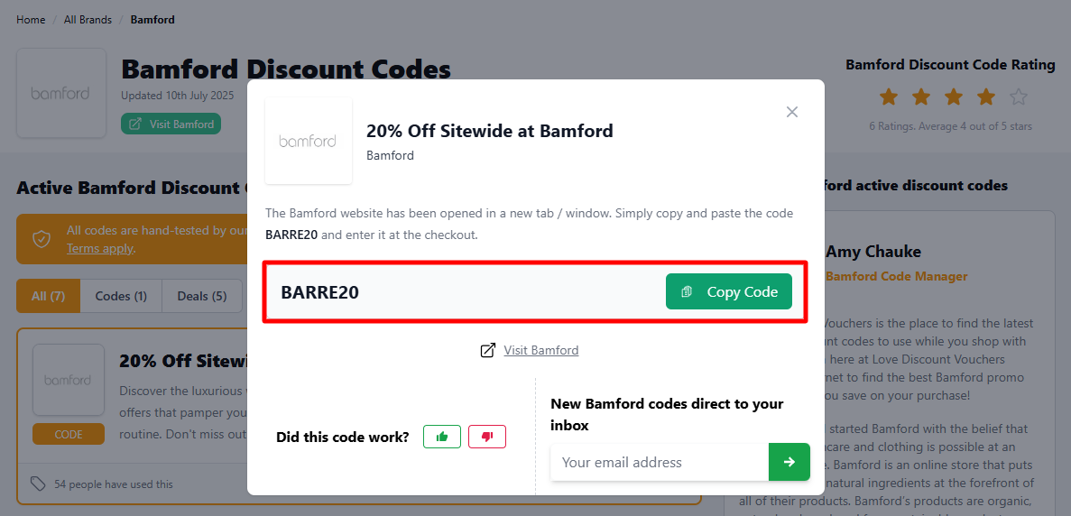 A Bamford code on Love Discount Vouchers