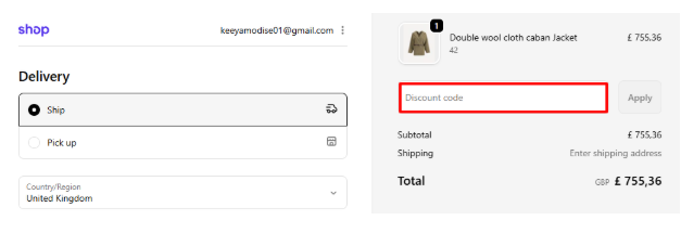 A box where you can add your Base Blu discount code