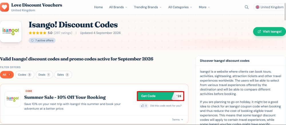 The page where you copy a Isango! code