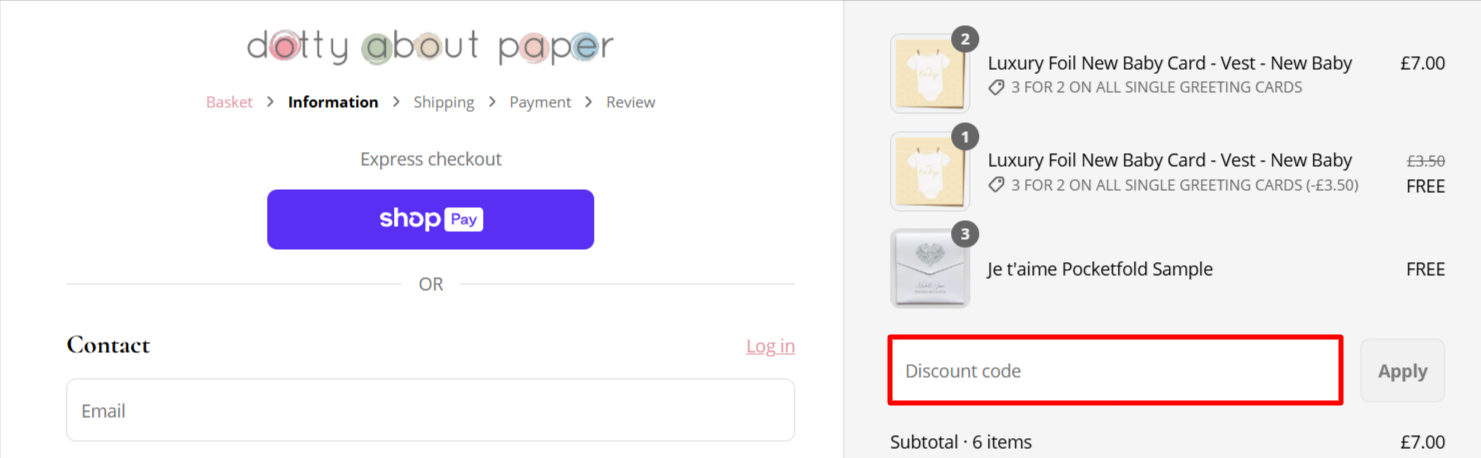 The Dotty about Paper checkout page