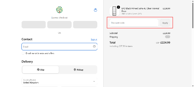 The checkout page shows where to apply your discount code