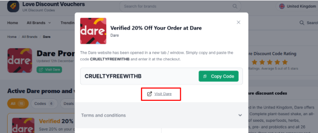 highlighted box will redirect to Dare's website