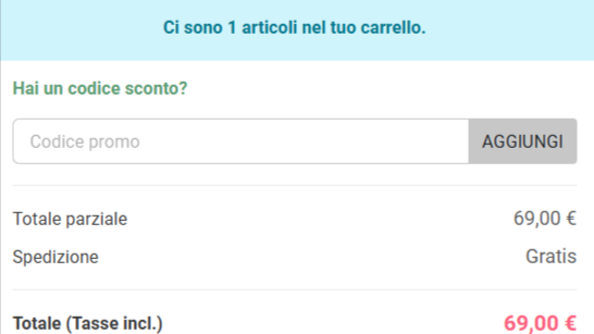carrello del sito ufficiale Inparrucchieri dove poter inserire un codice sconto Inparrucchieri