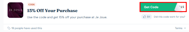 A box will show the Je Joue voucher code to use on your purchase