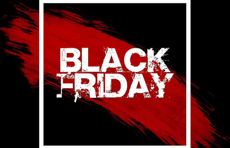 Eine Grafik mit der Aufschrift Black Friday in roter und schwarzer Farbe
