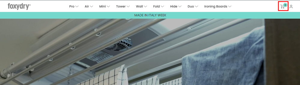 The Foxydry website and the different shopping categories