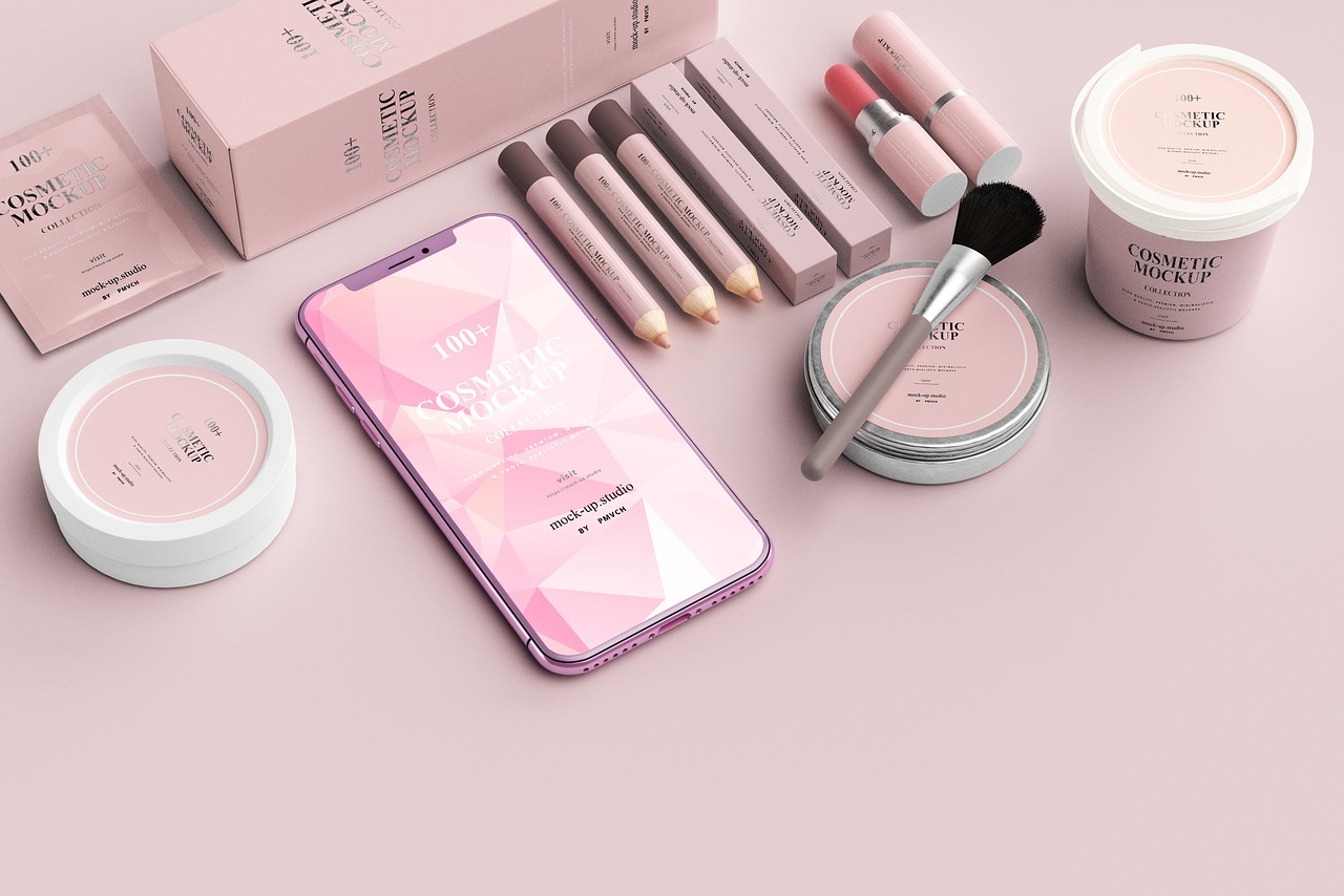fondo rosa de maqyuillaje y cosmética rosa con un móvil rosa