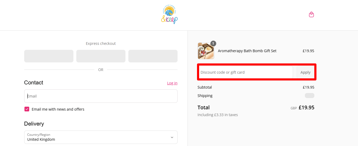 Paste your code in the red box to redeem your discount