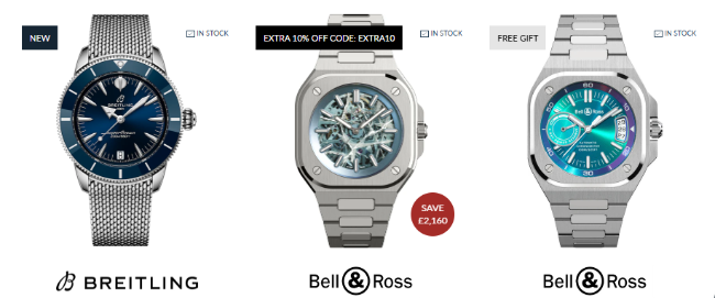 three options from different brands of watches sold on C.W. Sellors