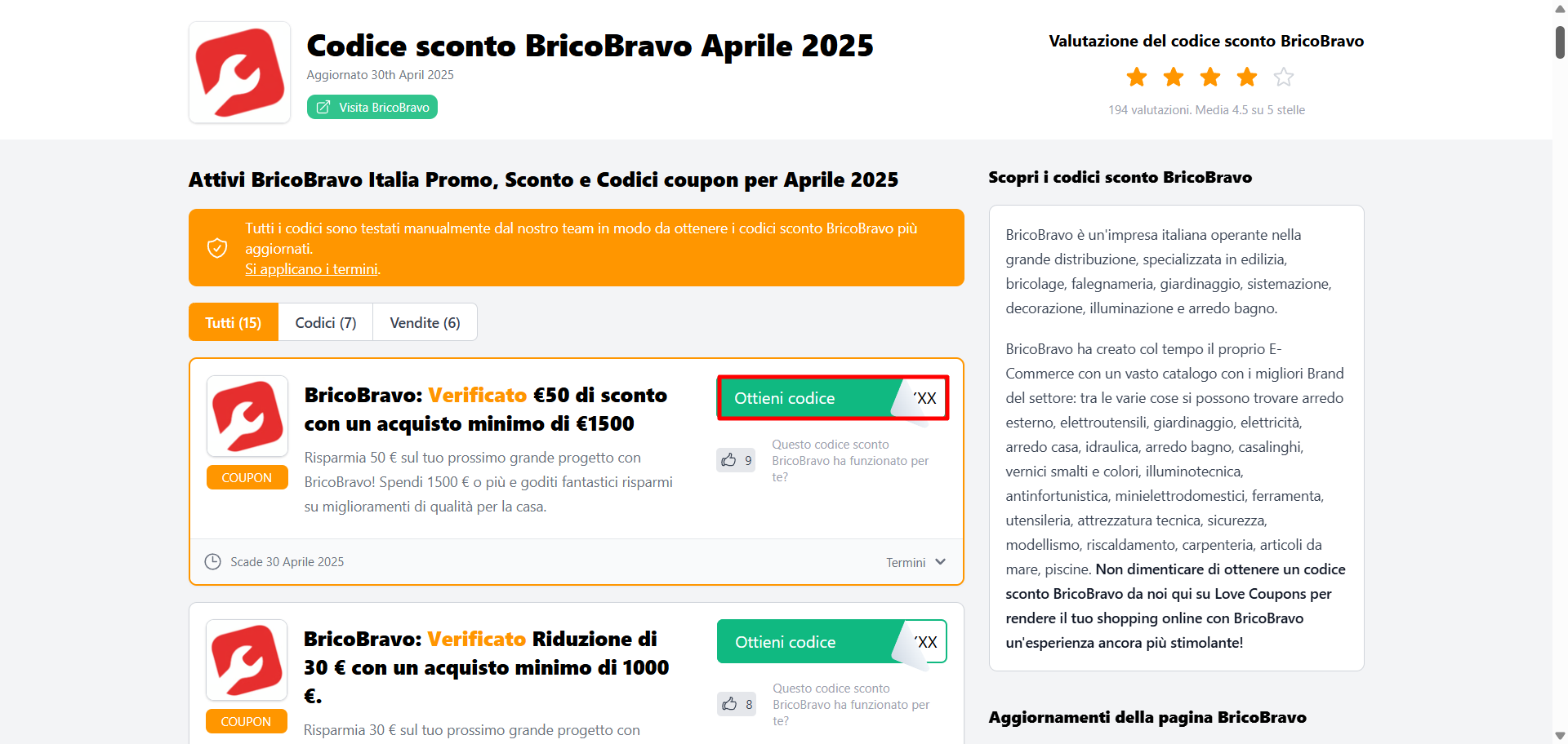codice sconto BricoBravo da poter prelevare per risparmiare su una grande varietá di prodotti