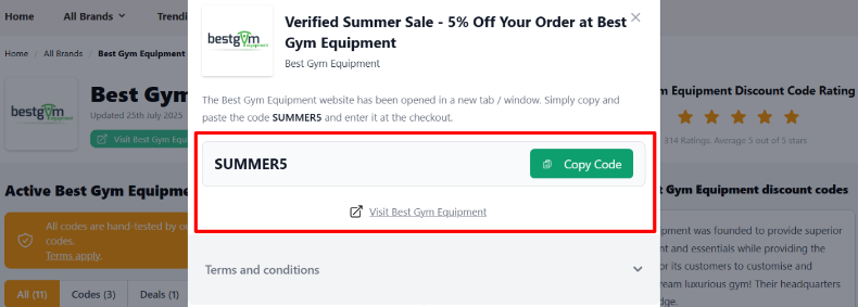 The highlighted red box shows the link to the Best Gym Equipment website for shopping.