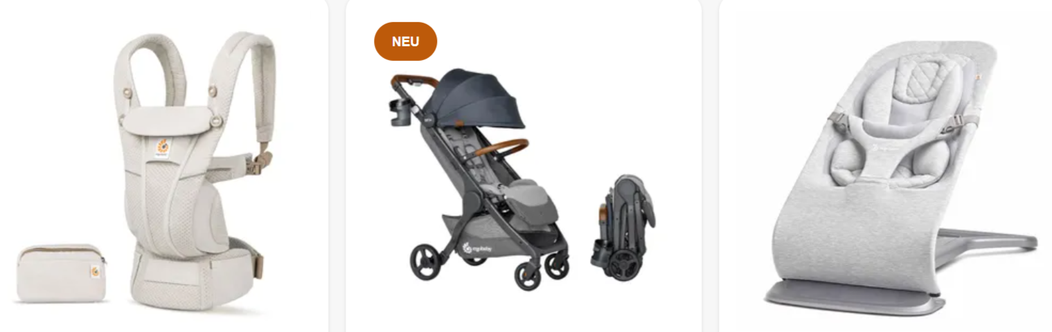 Zwei Babytragen und ein Kinderwagen von Ergobaby