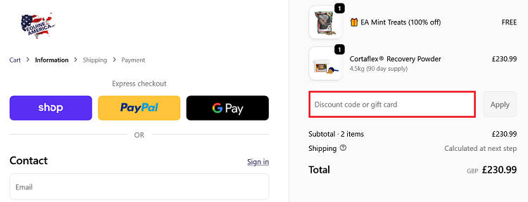 Image showing the Equine America checkout page