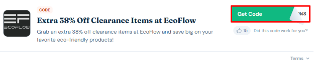 A box will show the EcoFlow voucher code to use on your purchase