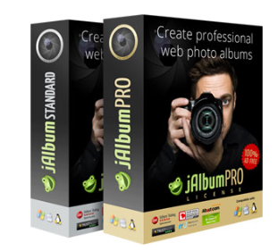 jAlbum Standard and Pro software boxes for creating professional web photo albums