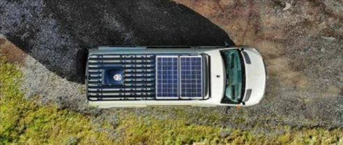 An ariel vie of the Butler Technik Victron Energy Solar panels and battery