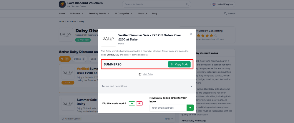 A discount code from Daisy