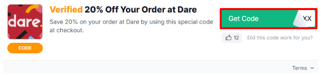 A red box will reveal a Dare promo code