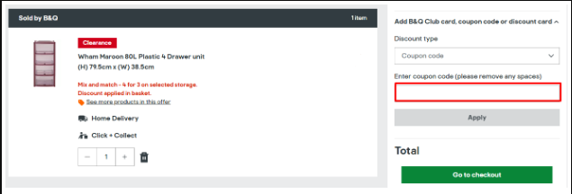 B&Q discount code place in the shopping basket