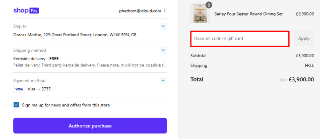 A red box is where you enter your voucher code