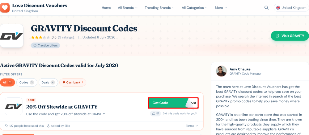 The page where you copy a GRAVITY code