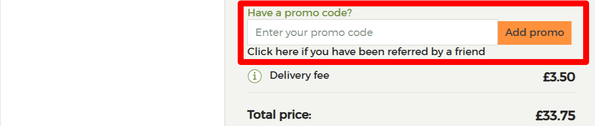 highlighted red box for your Abel & Cole UK voucher code entry