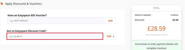 image showing the box where you should enter the Easyspace voucher code