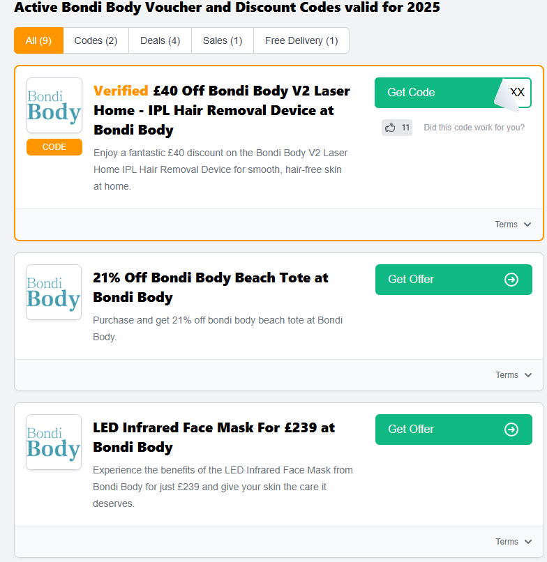 Active Bondi Body voucher codes that can be used on your order